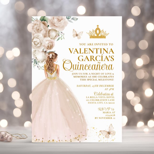 Convites Blonde Champagne Quinceañera 15 Anos Dourada Coroa (Criador carregado)