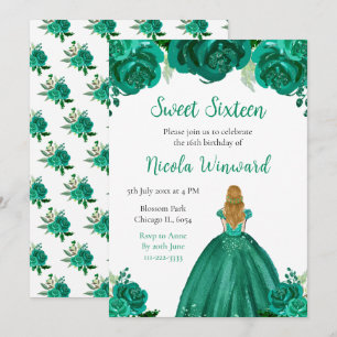 Convites Blonde Hair Princesa Verde Doce Floral Dezesseis