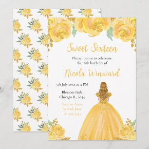 Convites Blondres Princesa Floral Dourada Doce Dezesseis