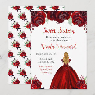 Convites Blondres Princesa Red Floral Sweet Sessenta