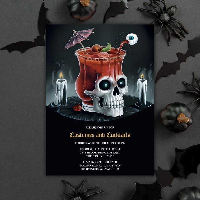 Convites Bloody Mary Skull Costumes & Cocktails Halloween (Criador carregado)