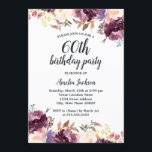 Convites Bloom Watercolor Purple Floral 60ª Festa de aniver<br><div class="desc">Mais bonito Convites Florais de Aniversário na Loja Little Bayleigh!</div>