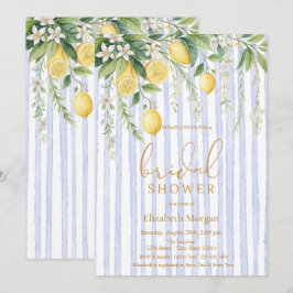 Convites Blooming Lemons Blue Striped Bridal Shower