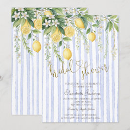 Convites Blooming Lemons Blue Stripes Bridal Shower