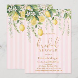 Convites Blooming Lemons Pink Striped Bridal Shower