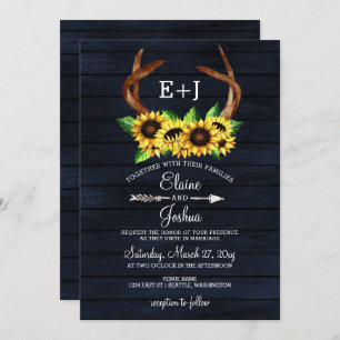 Convites Blooming Sunflower Antlers Country Chic Weding