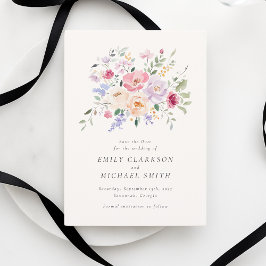 Convites Blooming Watercolor Pastel Flowers Save the Date