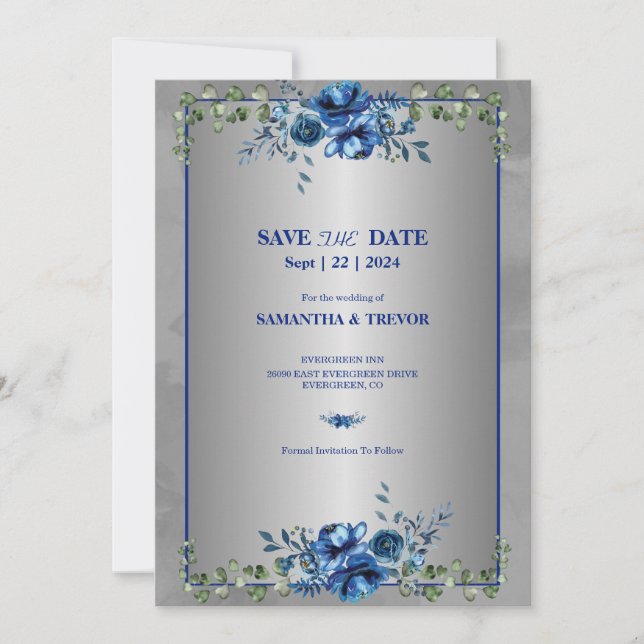 Convites Bloomos Dourados Verde e Metálico: Salve A Data (Frente)