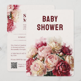 Convites Blooms Aquarela | Chás de Bebê Elegantes de Peônia