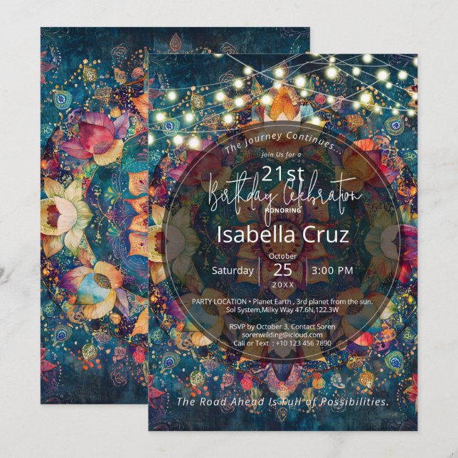 Convites Blooms em Movimento | Design de Mandala Floral (Frente/Verso)