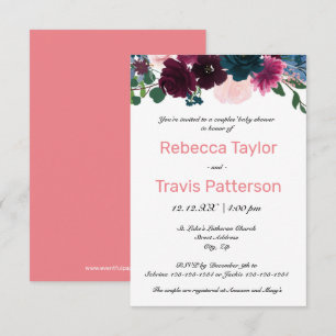 Convites Blooms Florais cor de rosa - Chá de fraldas 3x5 d