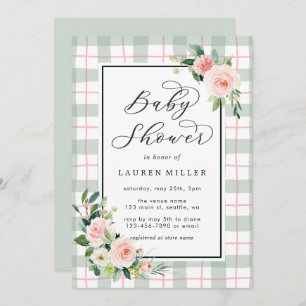 Convites Bloqueio de Watercolor Chá de fraldas de Xadrez