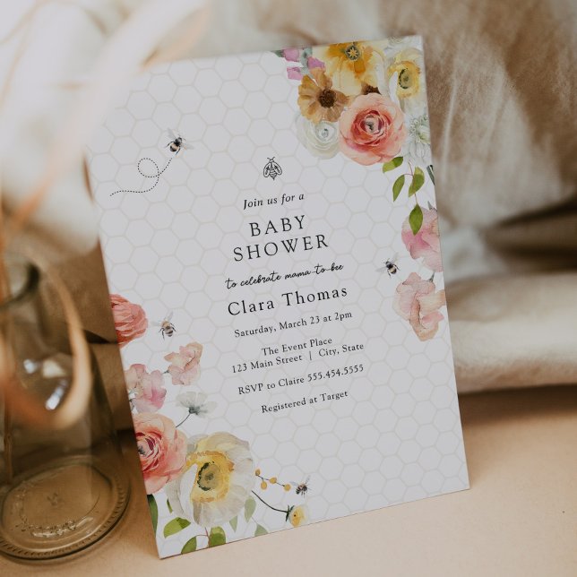 Convites Blossoms and Honey Bee Baby Shower Invitation (Criador carregado)