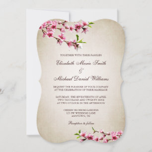 Convites Blossoms de Cereja Rosa Vintage Tan Wedds