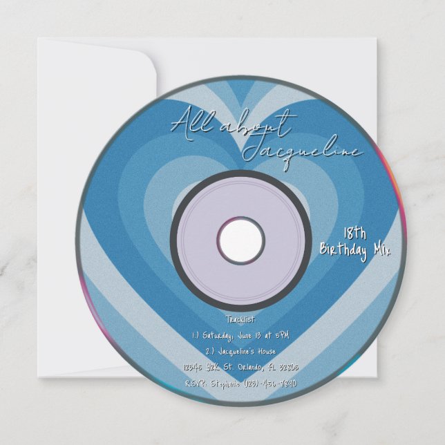Convites Blue 2000s Aura Hearts Music CD Birthday (Frente)