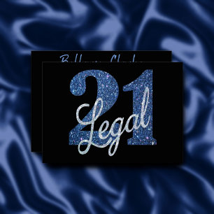 Convites Blue 21 e Legal   Faux Glitter aniversário de 21 