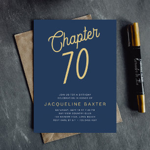 Convites Blue 70 Birthday Dourado Script 70