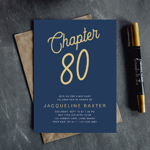 Convites Blue 80 Birthday Dourado Script 80