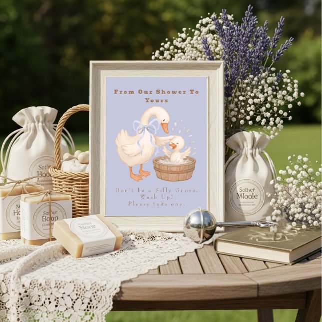 Convites Blue A Silly Goose From Our Shower To Yours Sign (Blue A Silly Goose From Our Shower To Yours Sign)