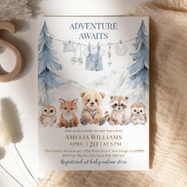 Convites Blue Adventure Awaits Woodland Baby Shower