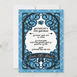 Convites Blue and Black Gated Rose Princess Birthday 