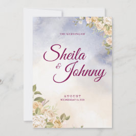 Convites Blue and Cream Flower Watercolor Elegance Wedding