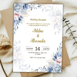 Convites Blue and gold flower wedding Reception