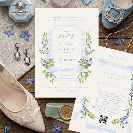 Convites blue and greenery all in one RSVP DETAILS wedding