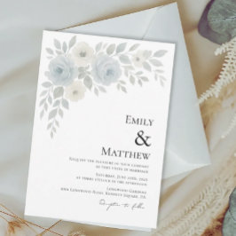 Convites Blue and Ivory Floral Wedding Invitation
