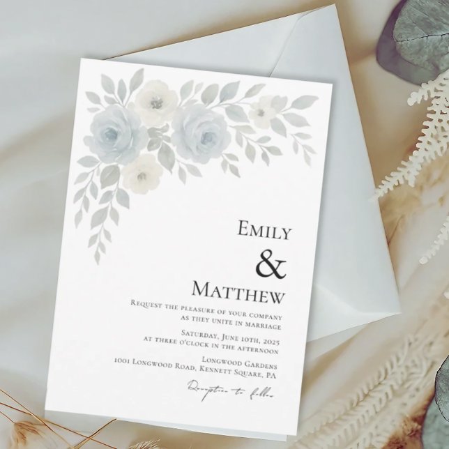 Convites Blue and Ivory Floral Wedding Invitation (Criador carregado)