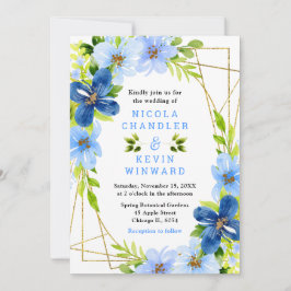 Convites Blue and Navy Flowers with Foliage Wedding