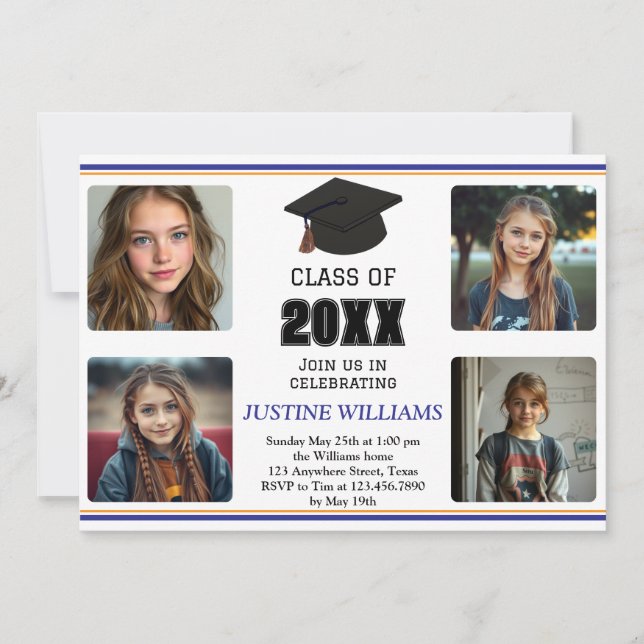 Convites Blue and Orange Graduation (Frente)