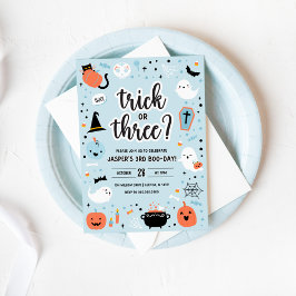 Convites Blue and Orange Halloween 3rd Birthday Invitation 