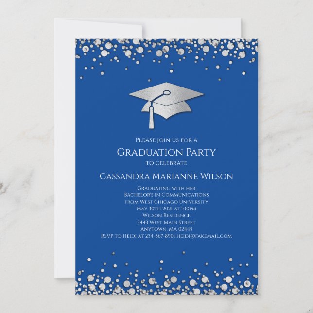 Convites Blue and Silver Graduation (Frente)