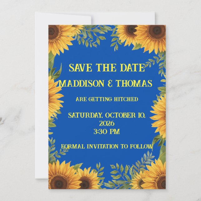 Convites  Blue and Sunflower Personalised Save The Date (Frente)