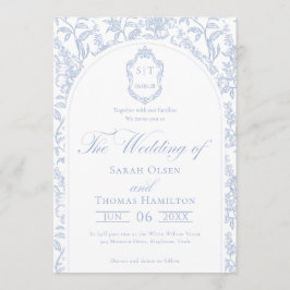 Convites Blue and White Floral Chinoiserie Monogram Wedding