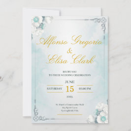 Convites Blue and White Flower Beauty Wedding Invitation