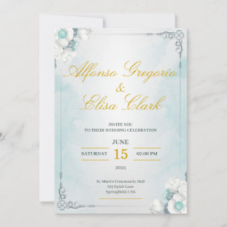 Convites Blue and White Flower Beauty Wedding Invitation