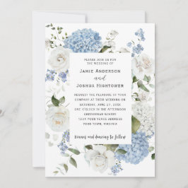 Convites Blue and White Hydrangeas, White Roses Floral 