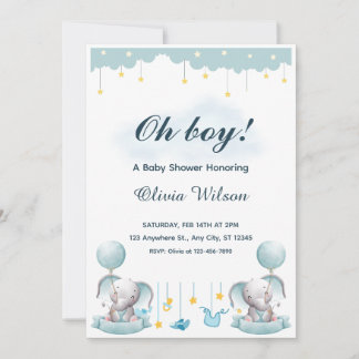 Convites Blue and White Playful Baby Shower Invitation