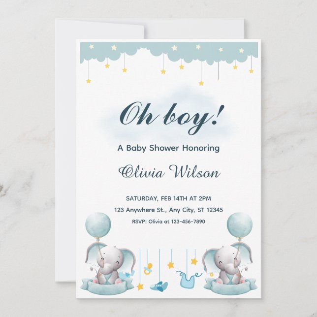 Convites Blue and White Playful Baby Shower Invitation (Frente)