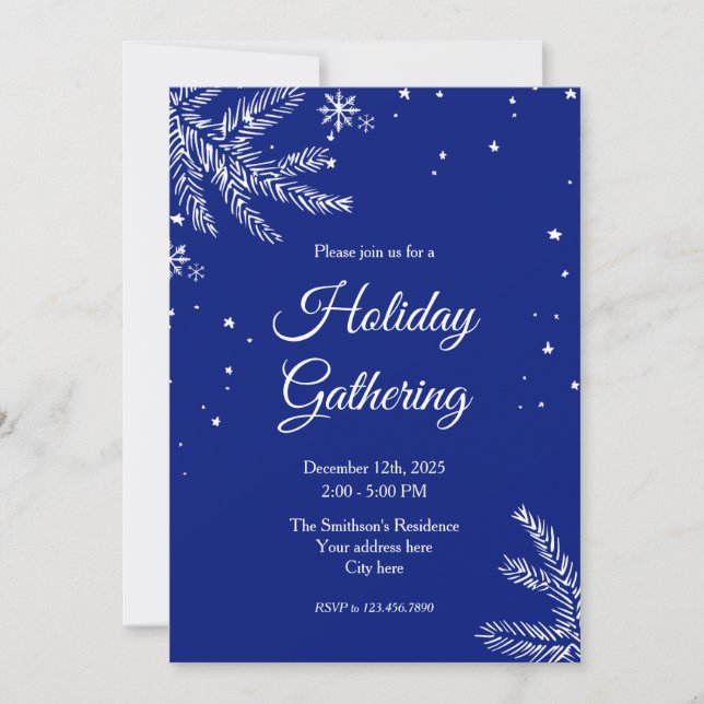 Convites Blue and White Snowflake 5"x7" Holiday Gathering (Frente)