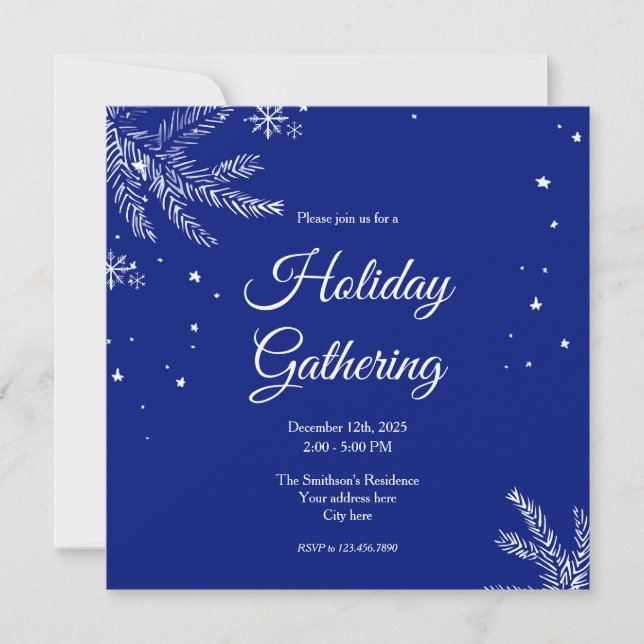 Convites Blue and White Snowflake Square Holiday Gathering (Frente)