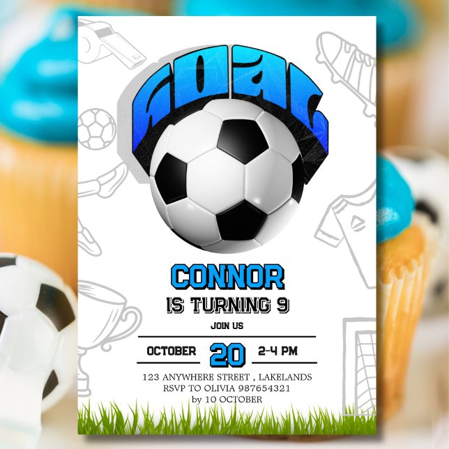 Convites Blue and White Soccer Ball Birthday Party  (Criador carregado)