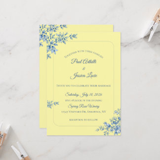 Convites Blue and Yellow Floral Wedding Invitation