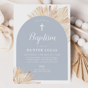 Convites Blue Arch Boho Floral Boys Baptism Christening