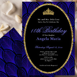 Convites Blue Art Deco 18th Birthday Debut
