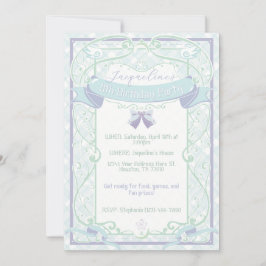 Convites Blue Art Nouveau Princess Birthday