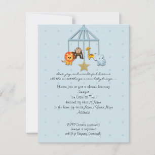Convites Blue Baby Animal Mobile Chá de fraldas Invite