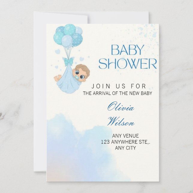 Convites Blue Baby Boy Balloon Shower Invite (Frente)